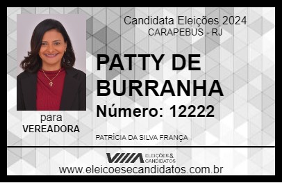 Candidato PATTY DE BURRANHA 2024 - CARAPEBUS - Eleições