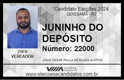 Candidato JUNINHO DO DEPÓSITO 2024 - QUISSAMÃ - Eleições