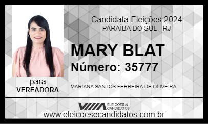 Candidato MARY BLAT 2024 - PARAÍBA DO SUL - Eleições