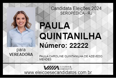 Candidato PAULA QUINTANILHA 2024 - SEROPÉDICA - Eleições