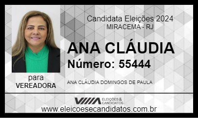 Candidato ANA CLÁUDIA 2024 - MIRACEMA - Eleições