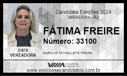 Candidato FÁTIMA FREIRE 2024 - MIRACEMA - Eleições