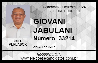 Candidato GIOVANI JABULANI 2024 - BELFORD ROXO - Eleições