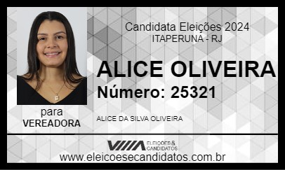 Candidato ALICE OLIVEIRA 2024 - ITAPERUNA - Eleições