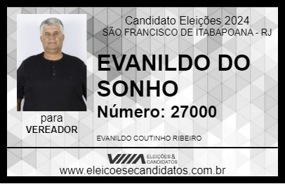 Candidato EVANILDO DO SONHO 2024 - SÃO FRANCISCO DE ITABAPOANA - Eleições