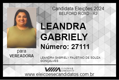 Candidato LEANDRA GABRIELY 2024 - BELFORD ROXO - Eleições