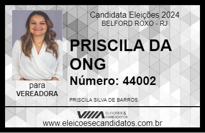 Candidato PRISCILA DA ONG 2024 - BELFORD ROXO - Eleições