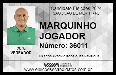 Candidato MARQUINHO JOGADOR 2024 - SÃO JOÃO DE MERITI - Eleições