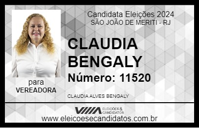 Candidato CLAUDIA BENGALY 2024 - SÃO JOÃO DE MERITI - Eleições