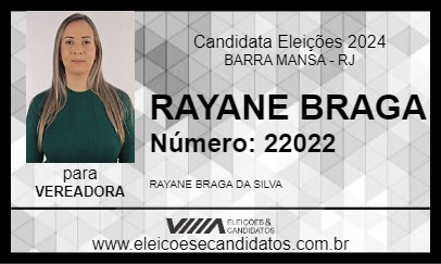 Candidato RAYANE BRAGA 2024 - BARRA MANSA - Eleições