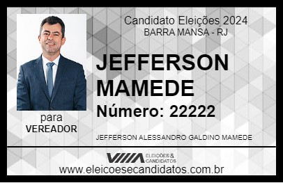 Candidato JEFFERSON MAMEDE 2024 - BARRA MANSA - Eleições