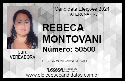 Candidato REBECA MONTOVANI 2024 - ITAPERUNA - Eleições