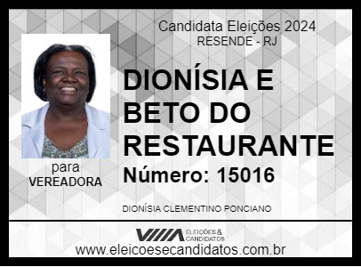 Candidato DIONÍSIA E BETO DO RESTAURANTE 2024 - RESENDE - Eleições