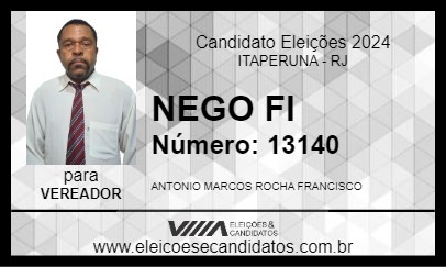 Candidato NEGO FI 2024 - ITAPERUNA - Eleições