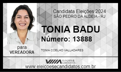 Candidato TONIA BADU 2024 - SÃO PEDRO DA ALDEIA - Eleições