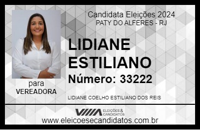 Candidato LIDIANE ESTILIANO 2024 - PATY DO ALFERES - Eleições