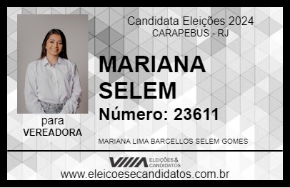 Candidato MARIANA SELEM 2024 - CARAPEBUS - Eleições