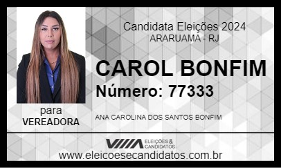 Candidato CAROL BONFIM 2024 - ARARUAMA - Eleições