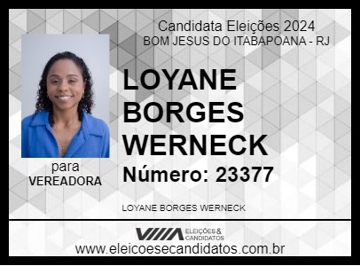 Candidato LOYANE BORGES WERNECK 2024 - BOM JESUS DO ITABAPOANA - Eleições