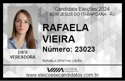 Candidato RAFAELA VIEIRA 2024 - BOM JESUS DO ITABAPOANA - Eleições