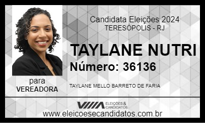 Candidato TAYLANE NUTRI 2024 - TERESÓPOLIS - Eleições