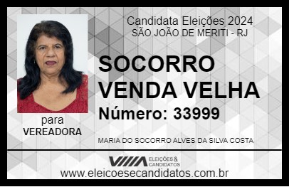 Candidato SOCORRO VENDA VELHA 2024 - SÃO JOÃO DE MERITI - Eleições