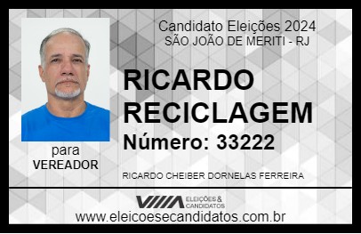 Candidato RICARDO RECICLAGEM 2024 - SÃO JOÃO DE MERITI - Eleições