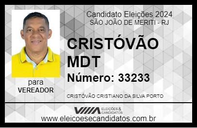 Candidato CRISTÓVÃO MDT 2024 - SÃO JOÃO DE MERITI - Eleições