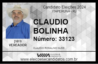 Candidato CLAUDIO BOLINHA 2024 - ITAPERUNA - Eleições