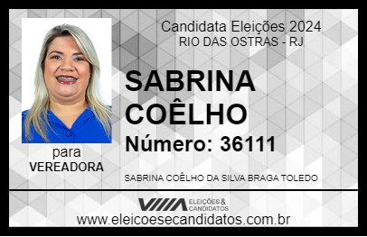 Candidato SABRINA COÊLHO 2024 - RIO DAS OSTRAS - Eleições