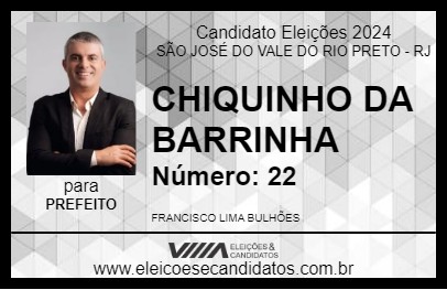 Candidato CHIQUINHO DA BARRINHA 2024 - SÃO JOSÉ DO VALE DO RIO PRETO - Eleições