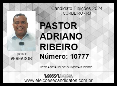 Candidato PASTOR ADRIANO RIBEIRO 2024 - CORDEIRO - Eleições