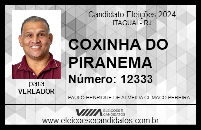 Candidato COXINHA DO PIRANEMA 2024 - ITAGUAÍ - Eleições