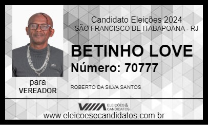 Candidato BETINHO LOVE 2024 - SÃO FRANCISCO DE ITABAPOANA - Eleições