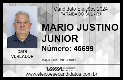 Candidato MARIO JUSTINO JUNIOR 2024 - PARAÍBA DO SUL - Eleições