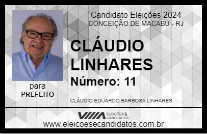 Candidato CLÁUDIO LINHARES 2024 - CONCEIÇÃO DE MACABU - Eleições