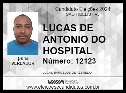 Candidato LUCAS DE ANTONIO DO HOSPITAL 2024 - SÃO FIDÉLIS - Eleições