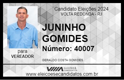 Candidato JUNINHO GOMIDES 2024 - VOLTA REDONDA - Eleições