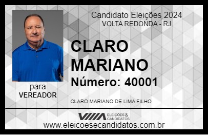 Candidato CLARO MARIANO 2024 - VOLTA REDONDA - Eleições