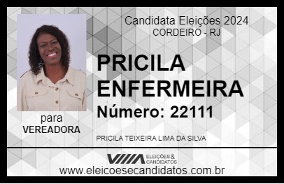 Candidato PRICILA ENFERMEIRA 2024 - CORDEIRO - Eleições