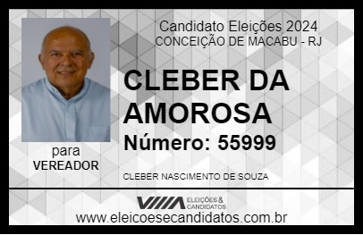 Candidato CLEBER DA AMOROSA 2024 - CONCEIÇÃO DE MACABU - Eleições