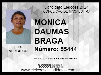 Candidato MONICA DAUMAS BRAGA 2024 - CONCEIÇÃO DE MACABU - Eleições