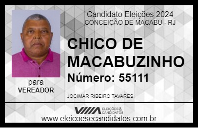 Candidato CHICO DE MACABUZINHO 2024 - CONCEIÇÃO DE MACABU - Eleições