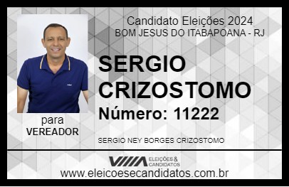 Candidato SERGIO CRIZOSTOMO 2024 - BOM JESUS DO ITABAPOANA - Eleições