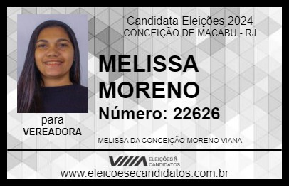 Candidato MELISSA MORENO 2024 - CONCEIÇÃO DE MACABU - Eleições