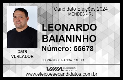 Candidato LEONARDO BAIANINHO 2024 - MENDES - Eleições