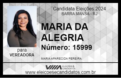 Candidato MARIA DA ALEGRIA 2024 - BARRA MANSA - Eleições