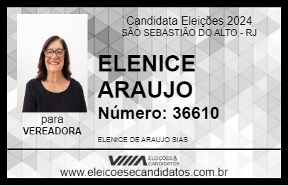 Candidato ELENICE ARAUJO 2024 - SÃO SEBASTIÃO DO ALTO - Eleições