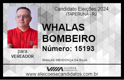 Candidato PROFESSOR WHALAS 2024 - ITAPERUNA - Eleições