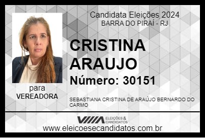 Candidato CRISTINA ARAUJO 2024 - BARRA DO PIRAÍ - Eleições